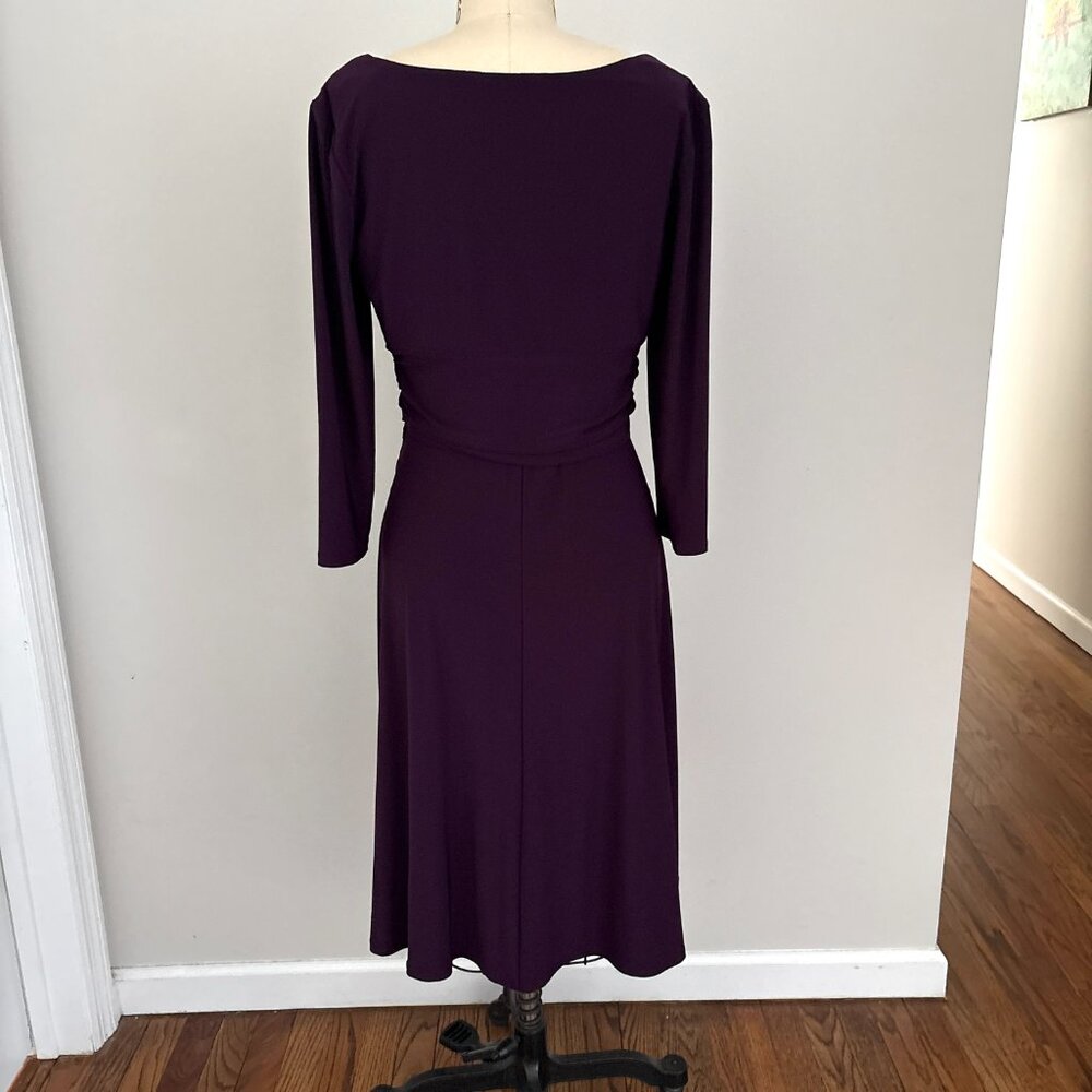 Chaps Women's Deep Purple Dress Front Twist Detail 3/4 length sleeve Size Large - Picture 3 of 8